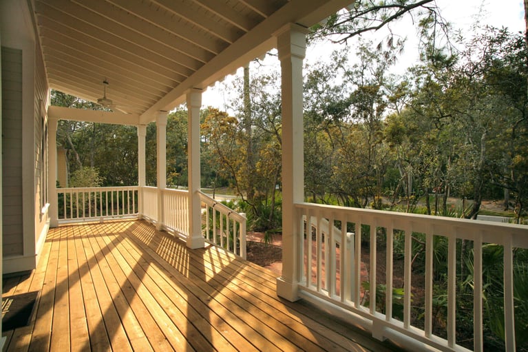 Deck with white railings